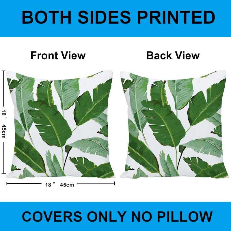 EZVING Pack of 4 Green Tropical Leaves Throw Pillow Cover Summer Palm Tree Leaf Outdoor Decorative Linen Square Cushion Cover with Hidden Zipper for Sofa Bed Couch Car Living Room Decor 18x18 Inch - Image 2